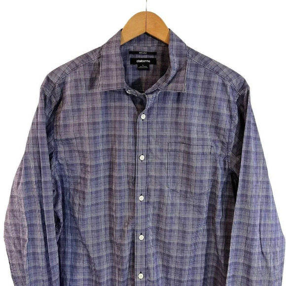 Liz Claiborne Mens Button Up Shirt Large 100% Cotton 80's 2-Ply Plaid Purple Top - Picture 3 of 4